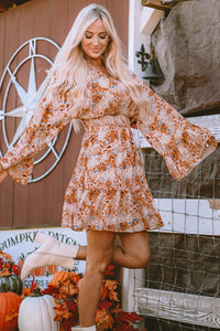 Womens Dress | Orange Floral Smocked Waist Dress