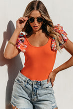 Load image into Gallery viewer, Orange Ribbed Knit Tiered Ruffled Sleeve Bodysuit | Tops/Bodysuits
