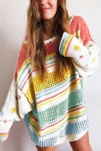 Load image into Gallery viewer, Multicolor Hollow Striped Knit Contrast Sleeve Sweater | Tops/Sweaters &amp; Cardigans
