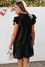 Load image into Gallery viewer, Black Ruffle Sleeve V Neck Frilled Shift Dress | Dresses/Mini Dresses
