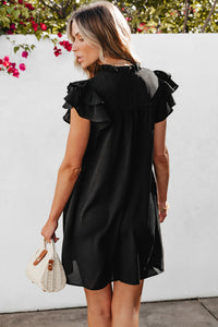 Black Ruffle Sleeve V Neck Frilled Shift Dress | Dresses/Mini Dresses