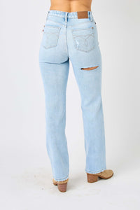 Judy Blue Full Size High Waist Distressed Straight Jeans | Blue Jeans