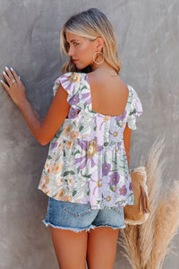 Purple Multicolor Flutter Floral Print Flowy Tank Top | Tops/Tank Tops