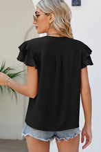 Load image into Gallery viewer, Ruffle Sleeve Top | Black V Neck Short Sleeve Blouse
