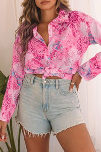 Rose Baroque Floral Roll-tab Sleeve Shirt | Tops/Blouses & Shirts