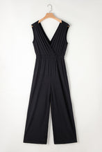 Load image into Gallery viewer, Black Deep V Pleated Crisscross Wide Leg Backless Jumpsuit | Bottoms/Jumpsuits &amp; Rompers
