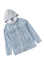 Load image into Gallery viewer, Sky Blue Button Closure Ripped Hooded Denim Jacket | Outerwear/Denim jackets
