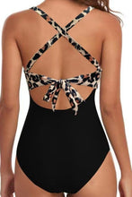 Load image into Gallery viewer, Black Leopard 2-tone Crossed Cutout Backless Monokini | Swimwear/One Piece Swimsuit
