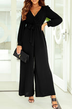 Load image into Gallery viewer, Black Cutout Back Belted V Neck Wide Leg Jumpsuit | Bottoms/Jumpsuits &amp; Rompers
