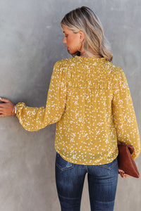 Yellow Split Neck Fall Printed Crinkled Blouse | Tops/Blouses & Shirts