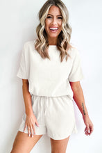 Load image into Gallery viewer, Drawstring Shorts Set | White Casual Textured Tee and Shorts
