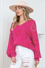 Load image into Gallery viewer, Rose Red Fuzzy Hearts V Neck Sweater
