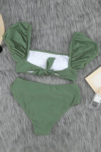 Green Sexy Bubble Sleeves High waisted swimsuits | Swimwear/High Waisted Swimsuit