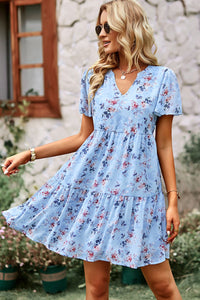 Mini Dress | Floral Notched Flutter Sleeve Mini Dress