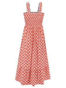 Womens Dress | Smocked Printed Square Neck Sleeveless Dress | Dress