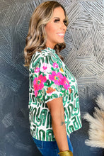 Load image into Gallery viewer, Puff Sleeve Top | Blackish Green Embroidered Frilled Printed Top
