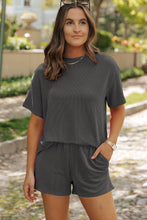 Load image into Gallery viewer, Carbon Grey Ribbed Textured Knit Loose Fit Tee and Shorts Set
