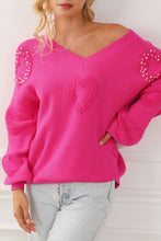 Load image into Gallery viewer, Rose Red Fuzzy Hearts V Neck Sweater
