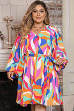 Load image into Gallery viewer, Multicolor Plus Size Abstract Print Oversized Sleeve Belted Dress | Plus Size/Plus Size Dresses/Plus Size Mini Dresses
