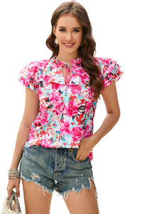 Rose Ruffle Flutter Sleeve Floral Print Blouse | Tops/Blouses & Shirts