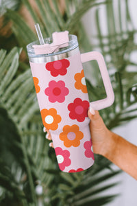 Multicolor Flower Print Handled Stainless Steel Vacuum Cup 40oz | Accessories/Tumblers