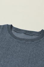 Load image into Gallery viewer, Pullover Sweatshirt | Blue Solid Ribbed Knit Round Neck
