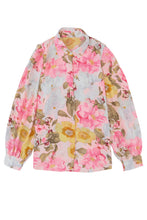 Load image into Gallery viewer, Pink All Floral Puff Sleeve Collared Shirt | Tops/Blouses &amp; Shirts
