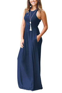 Maxi Dress | Full Size Grecian Neck Dress with Pockets