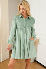 Load image into Gallery viewer, Puff Sleeve Dress | Green Patchwork Crinkle Shirt Dress
