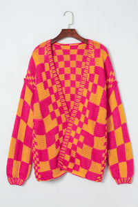 Multicolor Open Front Mixed Checkered Pattern Knit Cardigan | Tops/Sweaters & Cardigans