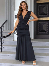 Load image into Gallery viewer, Sexy Formal Dress | Black Ruched Plunge Sleeveless Maxi Dress
