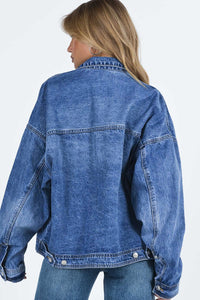 Loose Denim Jacket | Blue Chest Pockets Drop Shoulder Jacket