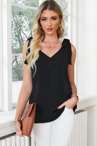 Black Tie On Shoulder V Neck Tank Top | Tops/Tank Tops