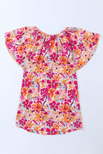 Load image into Gallery viewer, Fiery Red Flutter Sleeves Floral Print Top | Tops/Tops &amp; Tees
