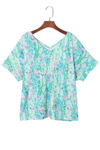 Floral T Shirt | Green Loose Painted Top