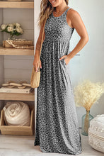 Load image into Gallery viewer, Gray Leopard Print Pocketed Sleeveless Maxi Dress
