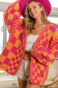 Multicolor Open Front Mixed Checkered Pattern Knit Cardigan | Tops/Sweaters & Cardigans