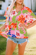 Load image into Gallery viewer, Pink Floral Print Loose Fit V Neck Tunic Blouse | Tops/Blouses &amp; Shirts
