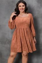 Load image into Gallery viewer, Balloon Sleeve Dress | Chestnut Plus Size Suede Square Neck
