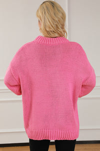 Rose Red Chunky Knit Turtle Neck Drop Shoulder Sweater | Tops/Sweaters & Cardigans