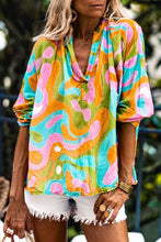 Load image into Gallery viewer, Multicolour Abstract Print V Neck Blouse | Tops/Blouses &amp; Shirts
