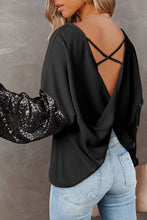 Load image into Gallery viewer, Waffle Knit Top | Black Sequin Patchwork Sleeve Open Back
