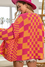 Load image into Gallery viewer, Multicolor Open Front Mixed Checkered Pattern Knit Cardigan | Tops/Sweaters &amp; Cardigans
