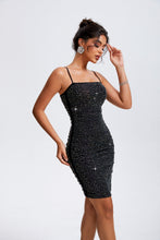 Load image into Gallery viewer, Black Square Neck Cami Dress with Rhinestones
