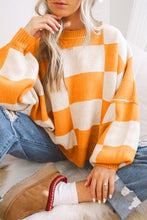 Load image into Gallery viewer, Orange Checkered Bishop Sleeve Sweater | Tops/Sweaters &amp; Cardigans
