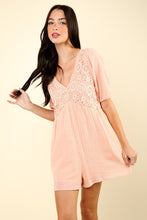 Load image into Gallery viewer, Lace Puff Sleeve Romper with Pockets
