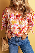 Load image into Gallery viewer, Multicolor Floral Print Shirred Knotted Off Shoulder Blouse | Tops/Blouses &amp; Shirts
