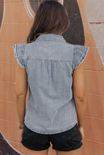 Load image into Gallery viewer, Denim Shirt | Beau Blue Frayed Ruffle Sleeve Top
