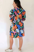 Load image into Gallery viewer, Blue Collared Split Neck Floral Flared Dress | Dresses/Floral Dresses
