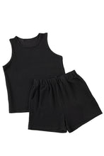 Load image into Gallery viewer, Black Corded Sleeveless Top and Pocketed Shorts Set | Two Piece Sets/Short Sets
